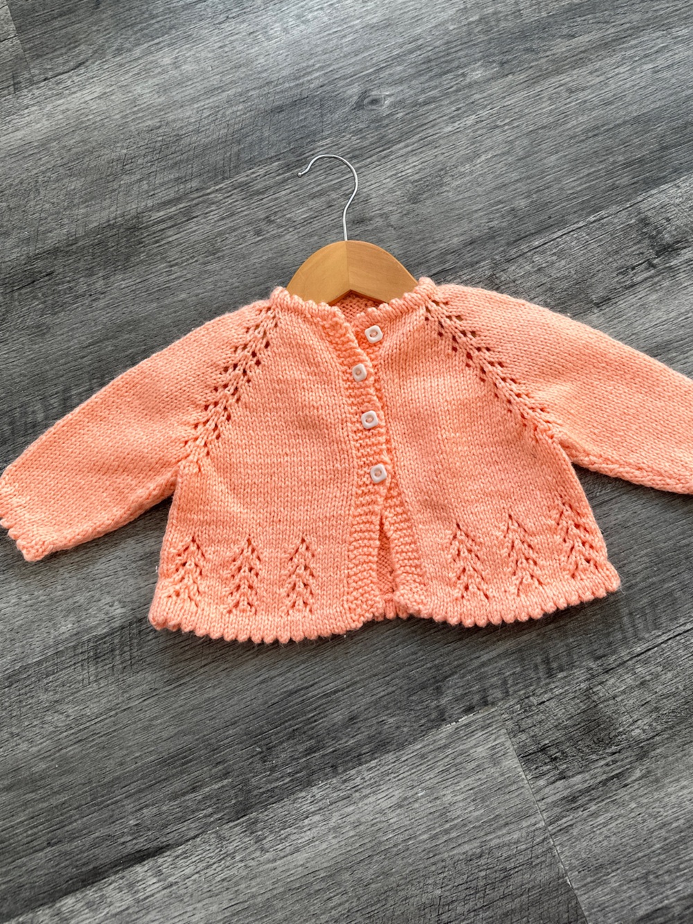 Peach Knit Baby Cardigan - Soft Hand-Knit Style - Size 0-3m